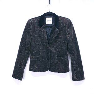 Vintage Georges Marciano Brown Paisley Pattern Velvet Collar Blazer Jacket 4